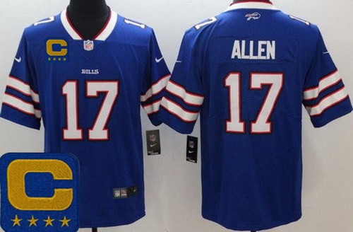 Buffalo Bills #17 Josh Allen Limited Blue Captain Patch Vapor Jersey