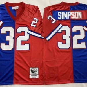 Buffalo Bills #32 OJ Simpson Blue Red Split Throwback Jersey