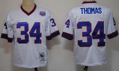 Buffalo Bills #34 Thurman Thomas White Throwback Jersey