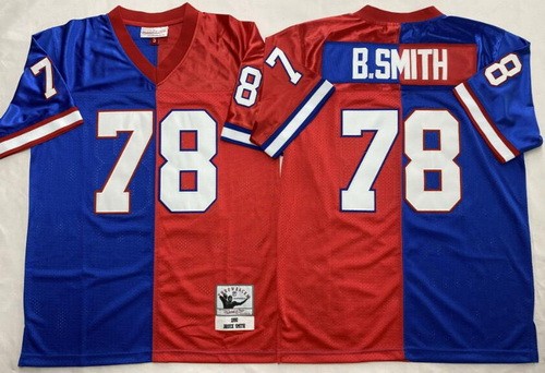 Buffalo Bills #78 Bruce Smith Blue Red Split 1990 Throwback Jersey