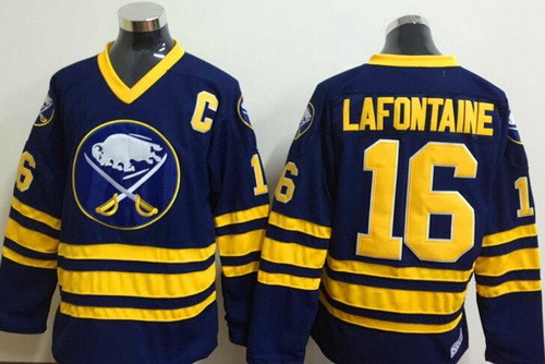 Buffalo Sabres #16 Pat Lafontaine Navy Blue Throwback Jersey