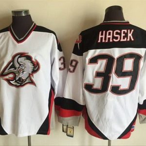 Buffalo Sabres #39 Dominik Hasek White Black Throwback Jersey