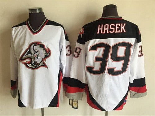 Buffalo Sabres #39 Dominik Hasek White Black Throwback Jersey