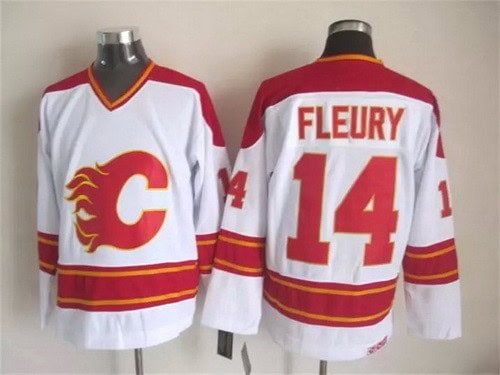 Calgary Flames #14 Theoren Fleury White Throwback Jersey