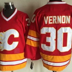 Calgary Flames #30 Mike Vernon Red Throwback Jersey