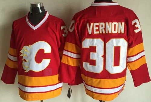 Calgary Flames #30 Mike Vernon Red Throwback Jersey