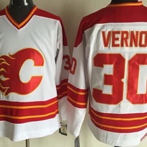Calgary Flames #30 Mike Vernon White Throwback Jersey