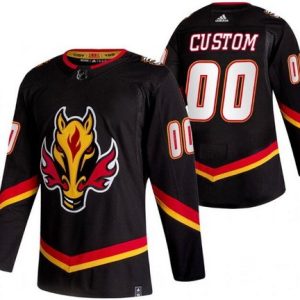 Calgary Flames Customized Black 2021 Reverse Retro Authentic Jersey