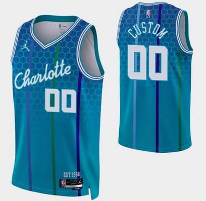 Charlotte Hornets Custom Blue City Diamond 75th Icon Hot Press Jersey