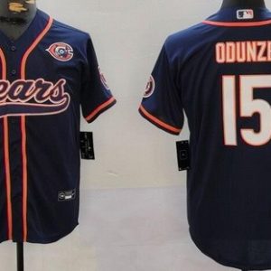Chicago Bears #15 Rome Odunze Limited Navy Throwback Baseball Jersey