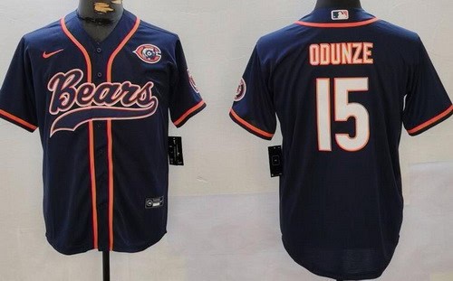 Chicago Bears #15 Rome Odunze Limited Navy Throwback Baseball Jersey
