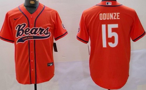 Chicago Bears #15 Rome Odunze Limited Orange Baseball Jersey