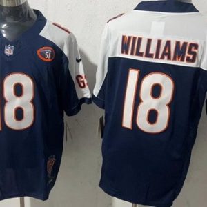 Chicago Bears #18 Caleb Williams Limited Navy Illinois 51 Patch FUSE Vapor Jersey