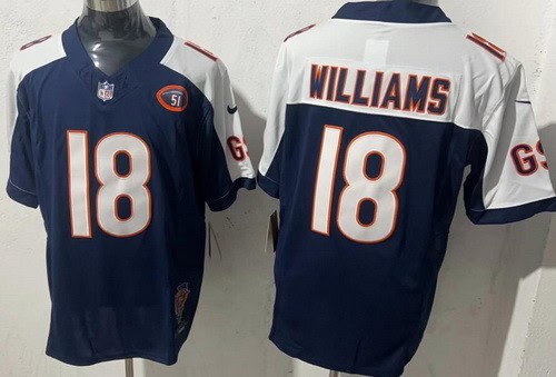 Chicago Bears #18 Caleb Williams Limited Navy Illinois 51 Patch FUSE Vapor Jersey