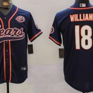 Chicago Bears #18 Caleb Williams Limited Navy Throwback Baseball Jersey
