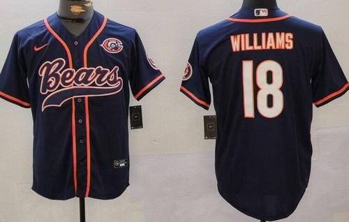 Chicago Bears #18 Caleb Williams Limited Navy Throwback Baseball Jersey