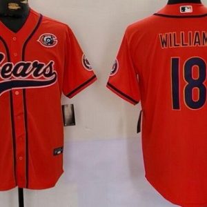 Chicago Bears #18 Caleb Williams Limited Orange Bear Logo Baseball Jersey