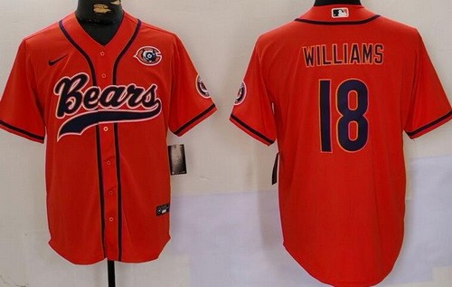 Chicago Bears #18 Caleb Williams Limited Orange Bear Logo Baseball Jersey