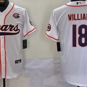 Chicago Bears #18 Caleb Williams Limited White Bear Logo Baseball Jersey
