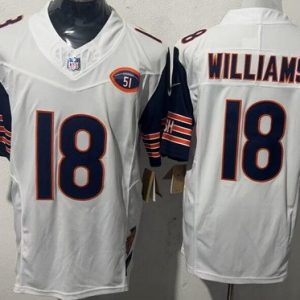 Chicago Bears #18 Caleb Williams Limited White Illinois 51 Patch FUSE Vapor Jersey