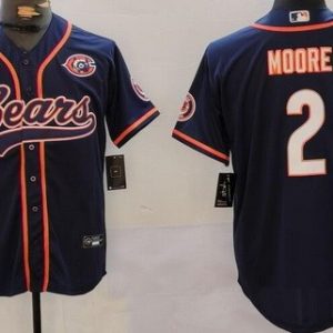 Chicago Bears #2 DJ Moore Limited Navy Throwback Baseball Jersey