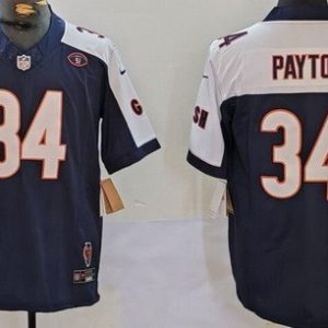 Chicago Bears #34 Walter Payton Limited Navy Illinois 51 Patch FUSE Vapor Jersey