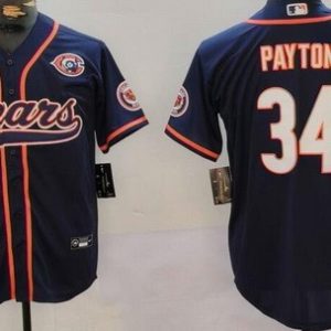 Chicago Bears #34 Walter Payton Limited Navy Throwback Baseball Jersey