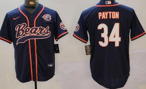 Chicago Bears #34 Walter Payton Limited Navy Throwback Baseball Jersey