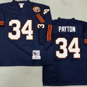 Chicago Bears #34 Walter Payton Navy Bear Patch 1985 Throwback Jersey