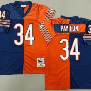 Chicago Bears #34 Walter Payton Navy Orange Split Throwback Jersey