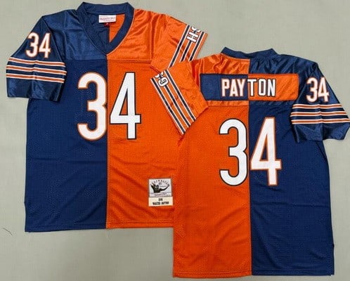 Chicago Bears #34 Walter Payton Navy Orange Split Throwback Jersey
