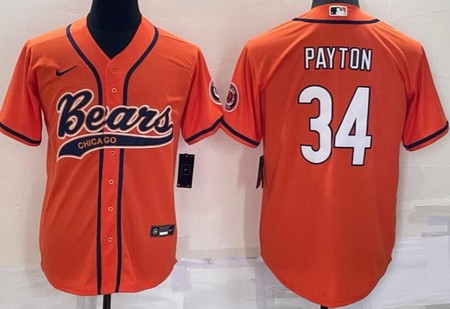 Chicago Bears #34 Walter Payton Orange BaseBall Jersey