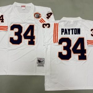 Chicago Bears #34 Walter Payton White Bear Patch Throwback Jersey
