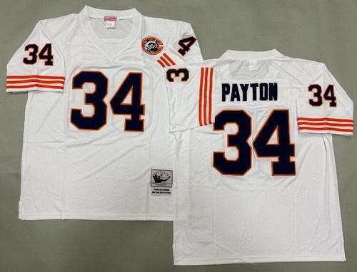 Chicago Bears #34 Walter Payton White Bear Patch Throwback Jersey
