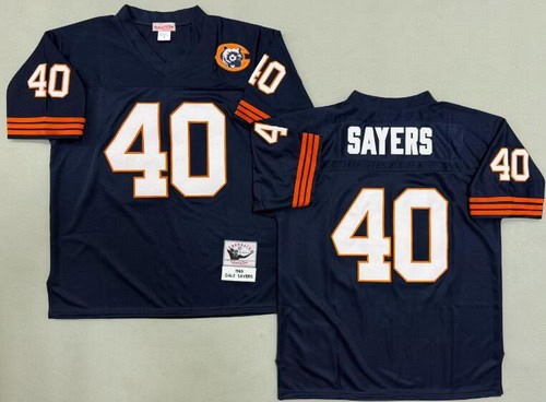 Chicago Bears #40 Gale Sayers Navy Bear Patch 1969 Throwback Jersey