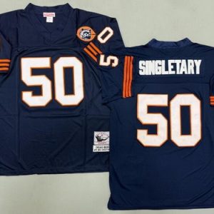 Chicago Bears #50 Mike Singletary Navy Bear Patch Throwback Jersey