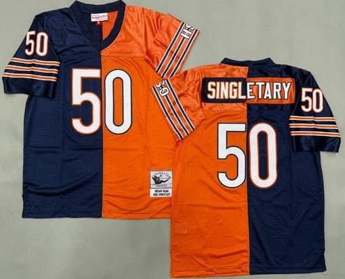 Chicago Bears #50 Mike Singletary Navy Orange Split Throwback Jersey