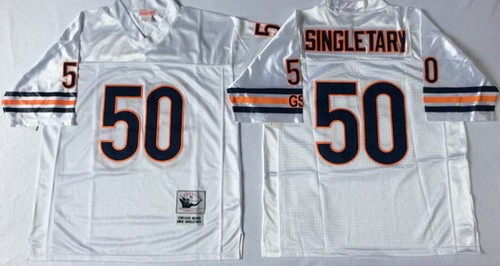 Chicago Bears #50 Mike Singletary White 1985 Throwback Jersey