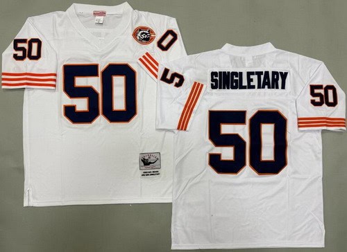 Chicago Bears #50 Mike Singletary White Bear Patch Throwback Jersey