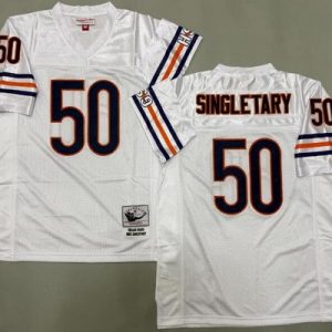 Chicago Bears #50 Mike Singletary White Throwback Jersey