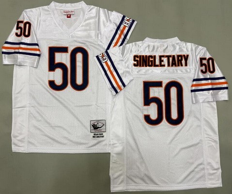 Chicago Bears #50 Mike Singletary White Throwback Jersey