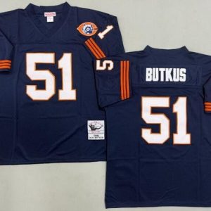 Chicago Bears #51 Dick Butkus Navy Bear Patch 1966 Throwback Jersey