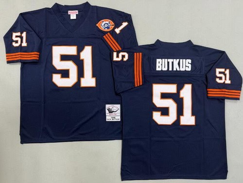 Chicago Bears #51 Dick Butkus Navy Bear Patch 1966 Throwback Jersey