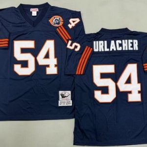 Chicago Bears #54 Brian Urlacher Navy Bear Patch Throwback Jersey