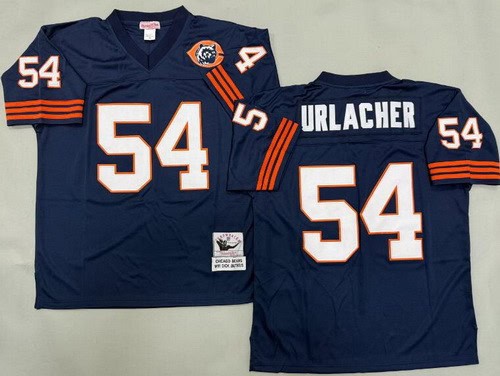Chicago Bears #54 Brian Urlacher Navy Bear Patch Throwback Jersey