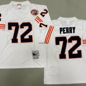 Chicago Bears #72 William Perry White Bear Patch Throwback Jersey
