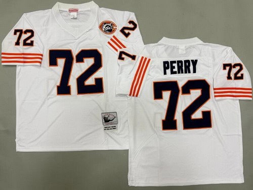 Chicago Bears #72 William Perry White Bear Patch Throwback Jersey