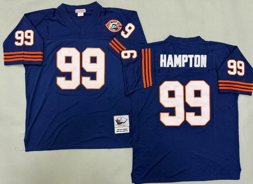 Chicago Bears #99 Dan Hampton Navy Bear Patch Throwback Jersey