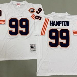 Chicago Bears #99 Dan Hampton White Bear Patch Throwback Jersey