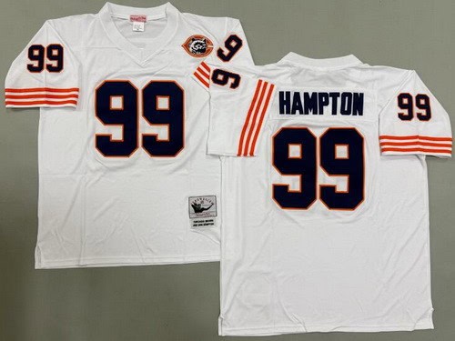 Chicago Bears #99 Dan Hampton White Bear Patch Throwback Jersey